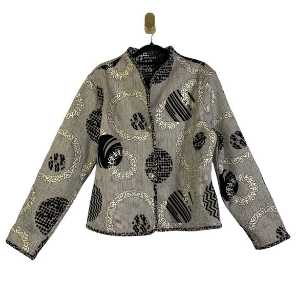 KHANGURA Gray & Black Open Front Geometric Print Cardigan‎ Sweater - Picture 1 of 16